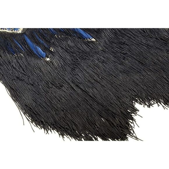 ✨💙 Flapper Great Gatsby 1920s Retro Tassel Fringe Sequin Blue Dress XL NEW - Picture 12 of 15